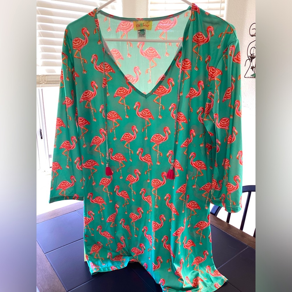 Small Viv & Lou Tickled Pink Flamingo Pattern Dress/Tunic Never Worn